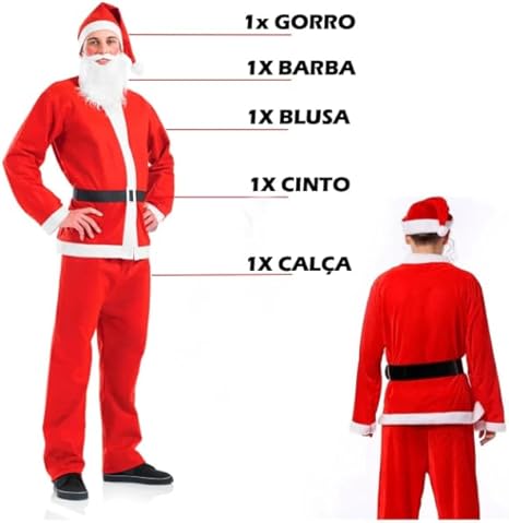 Roupa de Papai Noel Veludo Tamanho Único Completa
