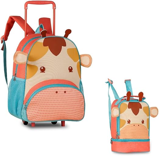 Kit Mochila Rodinha e Lancheira Pets Girafa
